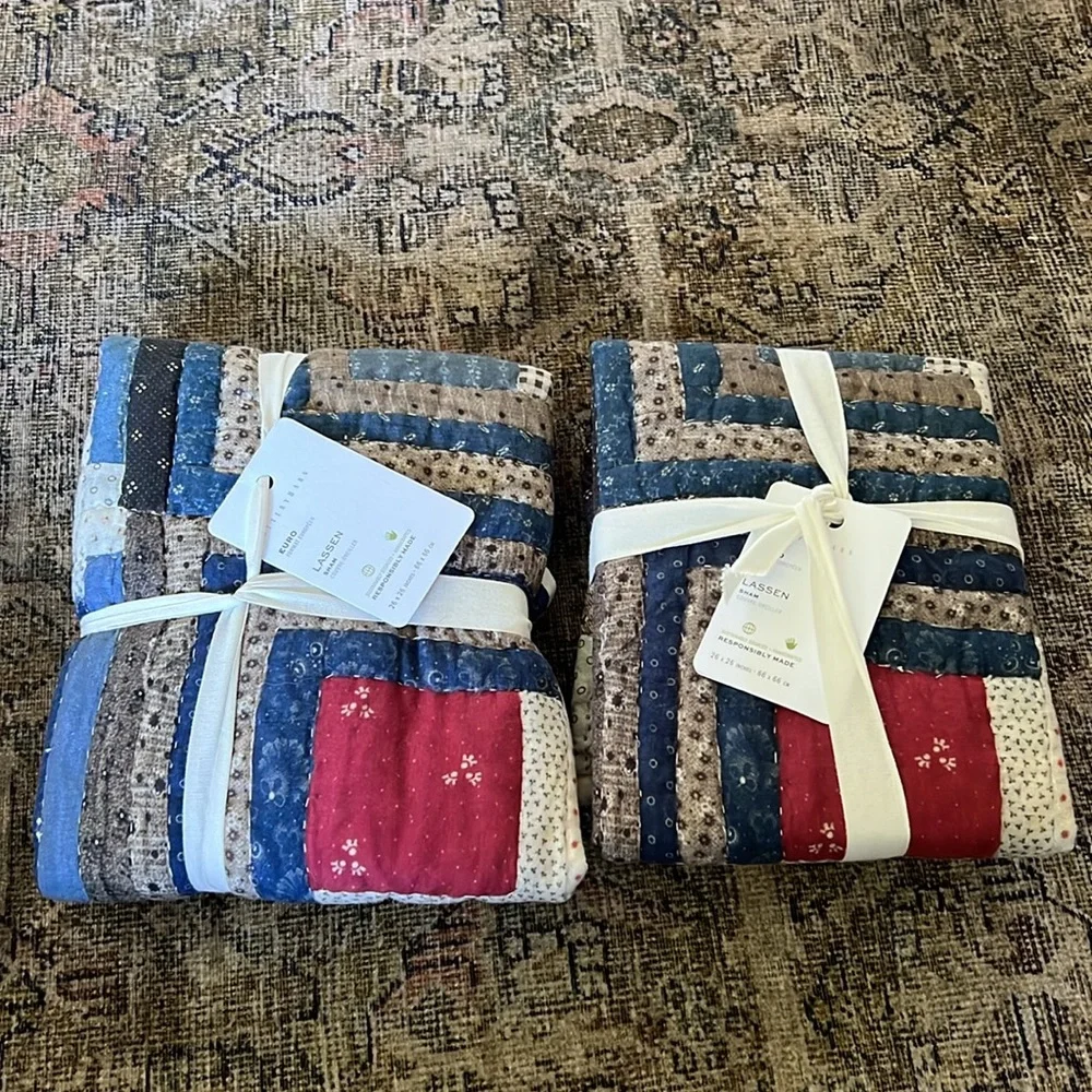Pottery Barn Lassen Handcrafted Quilted Sham Euro Size Set of 2 Patchwork NEW
